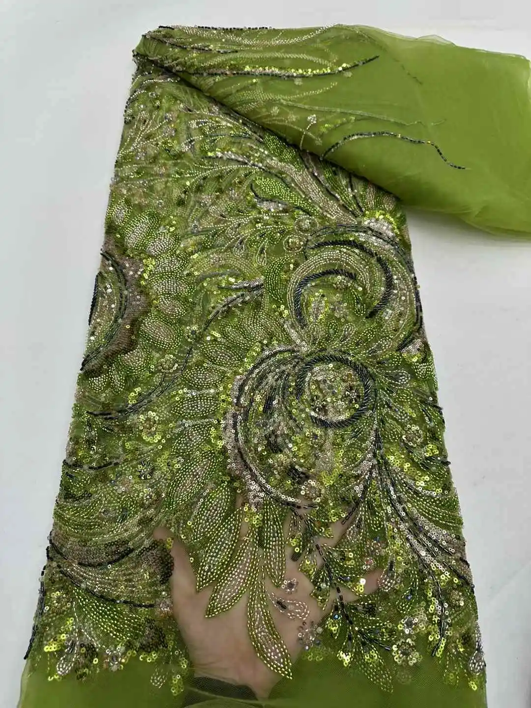Afrika Nigeriaanse kralen Franse mesh kant met pailletten Hoge kwaliteit 2025, borduurwerk kant pailletten kant voor trouwjurken dames