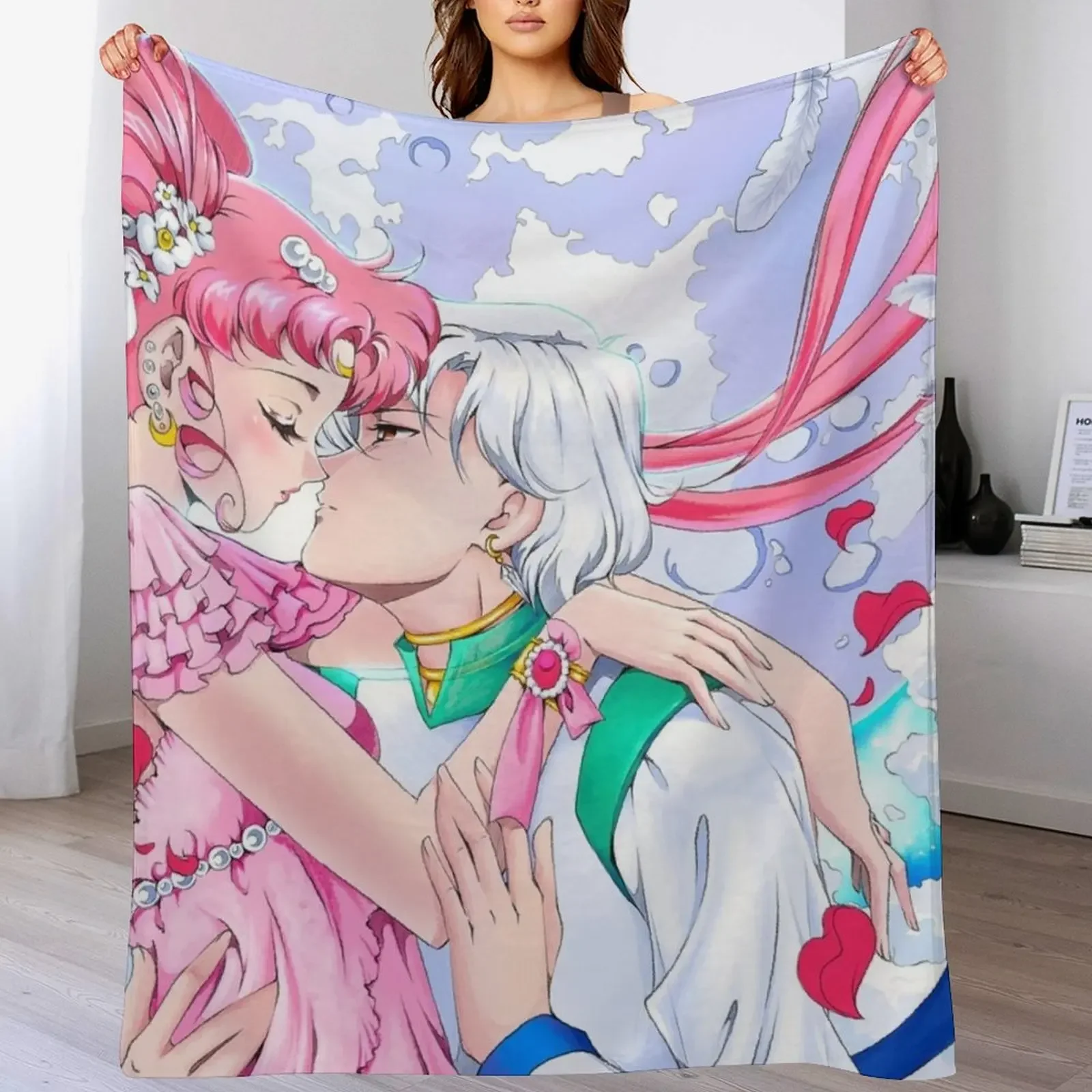 

Helios x Chibiusa Moonlight Kiss Throw Blanket Modern Design Soft Blanket for Home Decor