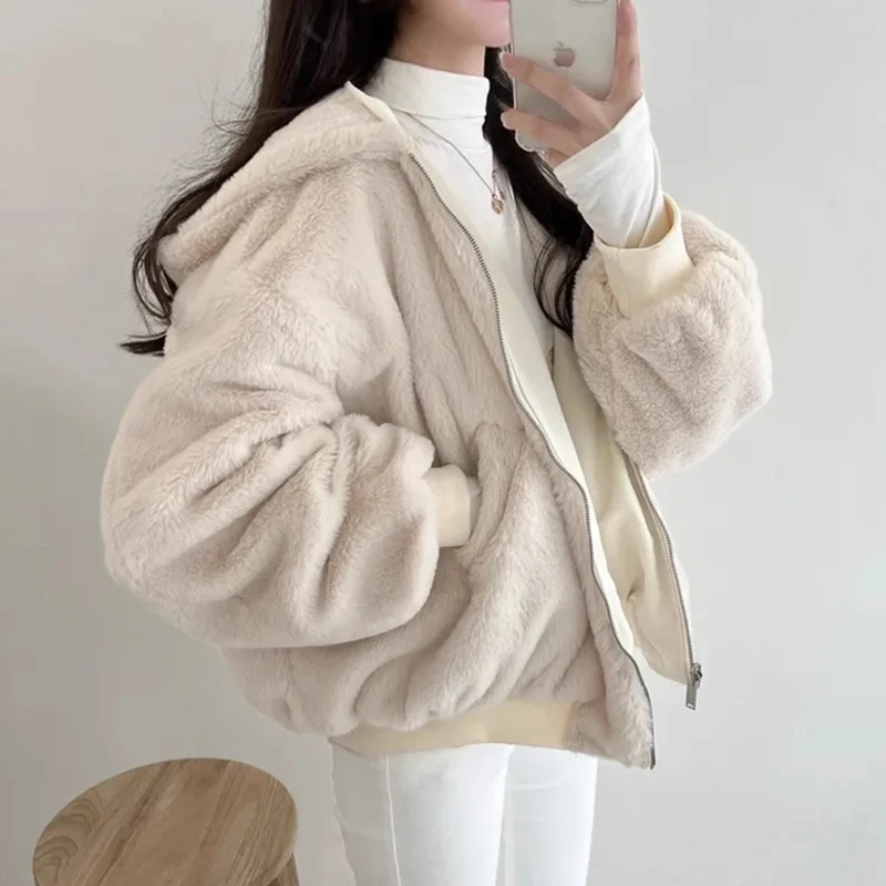 Chic automne hiver Double face porter fourrure d'agneau doublé longue Sve à capuche coton Jaet femmes coupe ample coréen Sle trajet