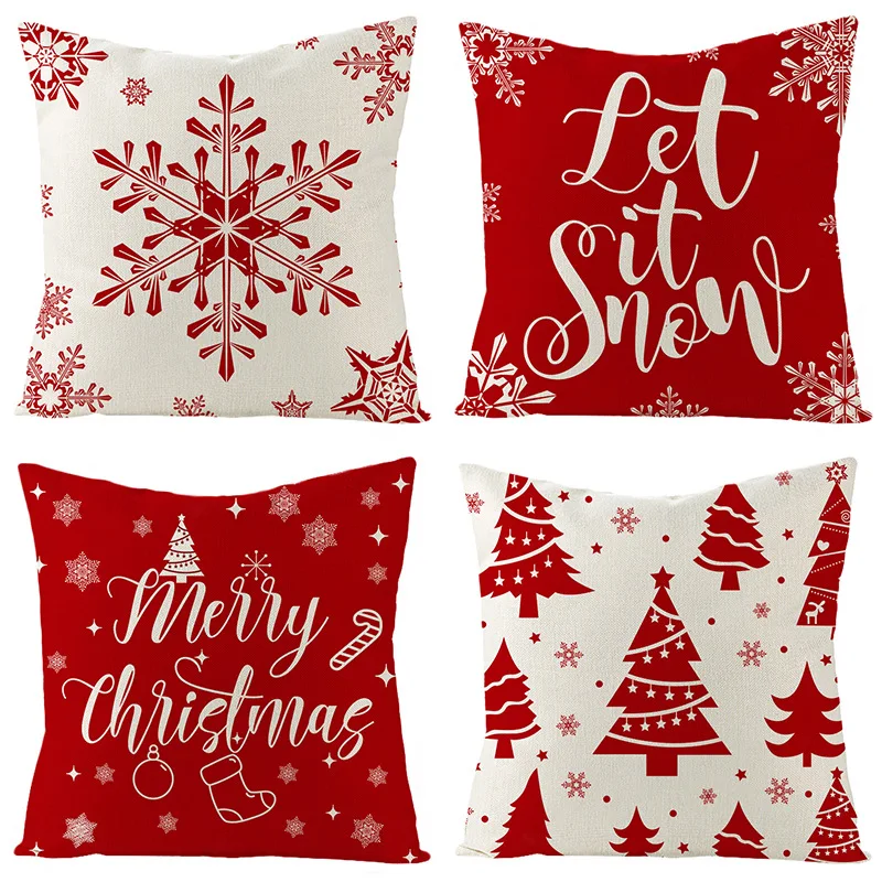 Christmas Red Throw Pillow Case Holiday Home Decoration Cushion  Cover cojines decorativos para sofá poszewki na poduszki