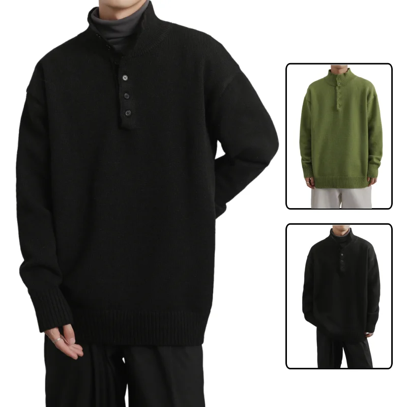 

Новая мужская удобная и универсальная вязаная повседневная домашняя теплая толстовка в стиле ретро, зимняя модная трендовая домашняя одежда с высоким воротником