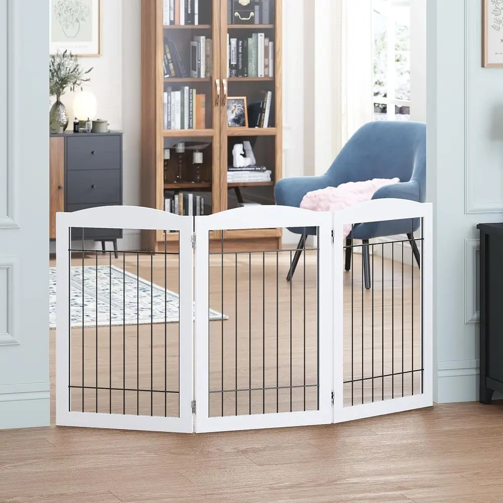 

60 Extra Wide 3-Panel White Pet Gate for Dogs, Suitable for Doorways, Stairs, and Safety.