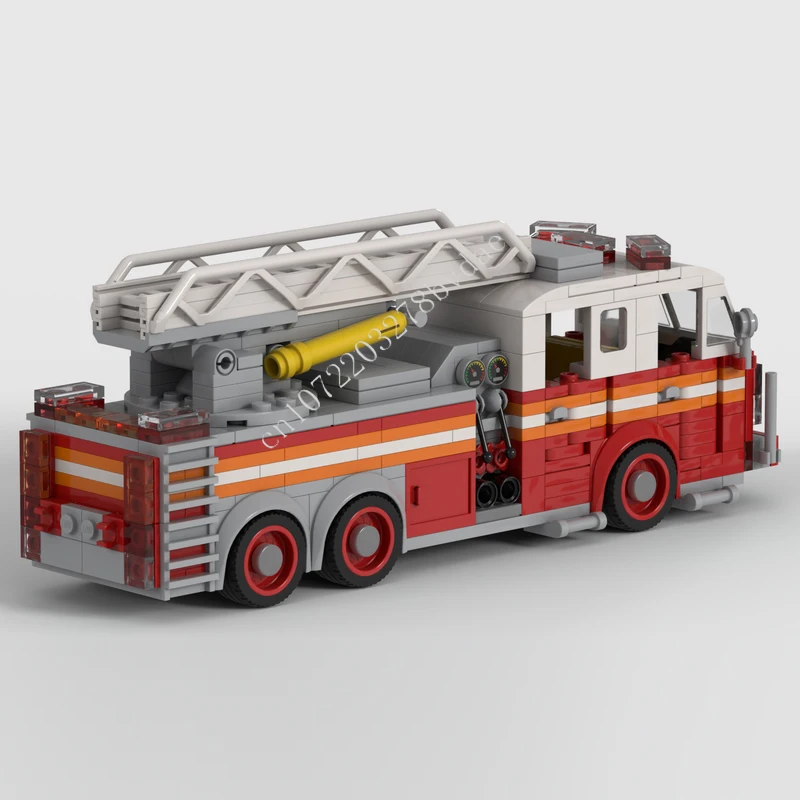436ピース ハイテク メカニカル MOC カー ニューヨーク消防隊 ラダートラック 消防車 電気工学車両キット パズル おもちゃ 子供向け