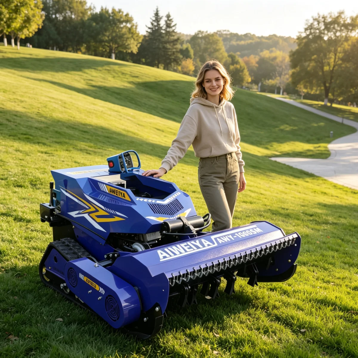 Customized Crawler Radio Controlled Robotic Lawnmower Remote Control Lawn Mower For Uneven Farm Vineyard Hillside