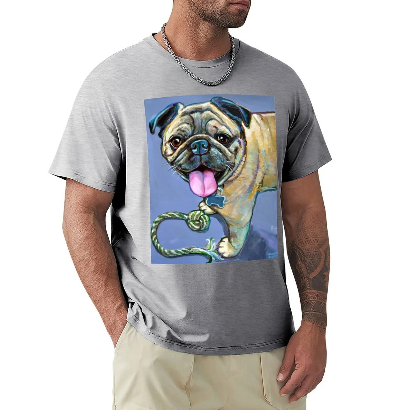 

Cute PUG with Toy T-Shirt summer top cute clothes animal prinfor boys plain black t shirts men