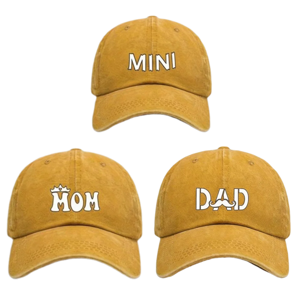 

Бейсболки с принтом DAD MOM MINI, регулируемые, из выстиранного хлопка, с вышивкой, унисекс, для родителей