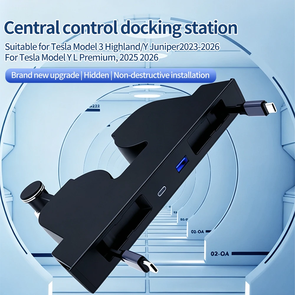 HEENVN For Tesla Model YL Juniper Highland 2026 Quick Charger Expansion Dock USB Shunt Hub Intelligent Hidden Docking Station