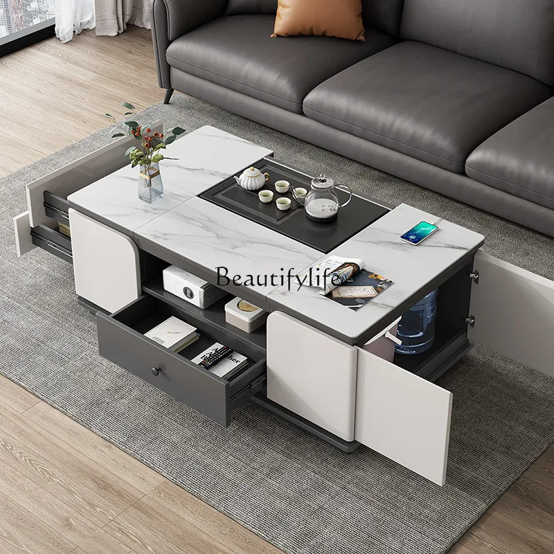 

08Multifunctional coffee table simple electric lifting integrated rock slab coffee table