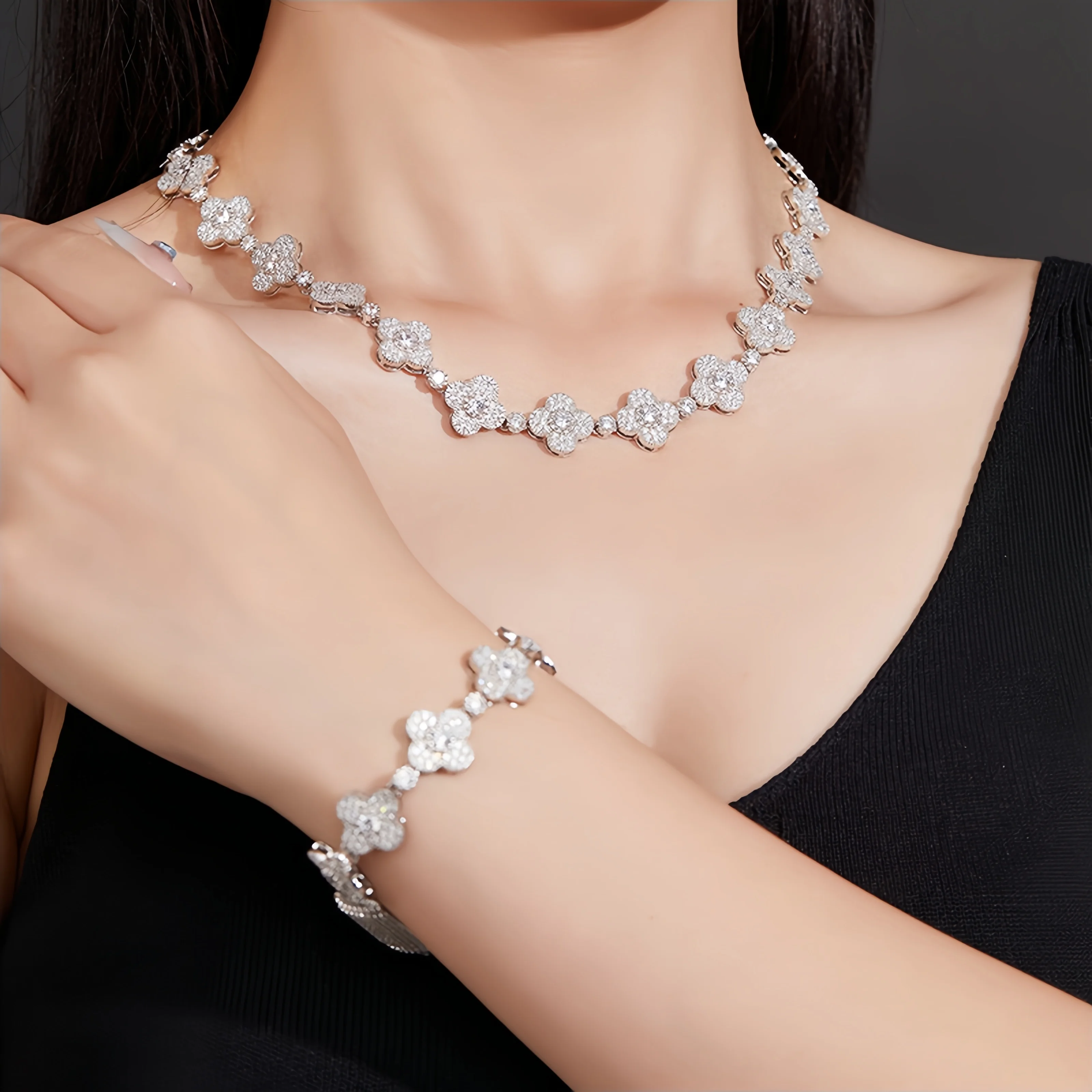 

Veeie Veein Luxury Brand S925 Sterling Silver Four Leaf Clover Accessory Women S Moissanite Necklace