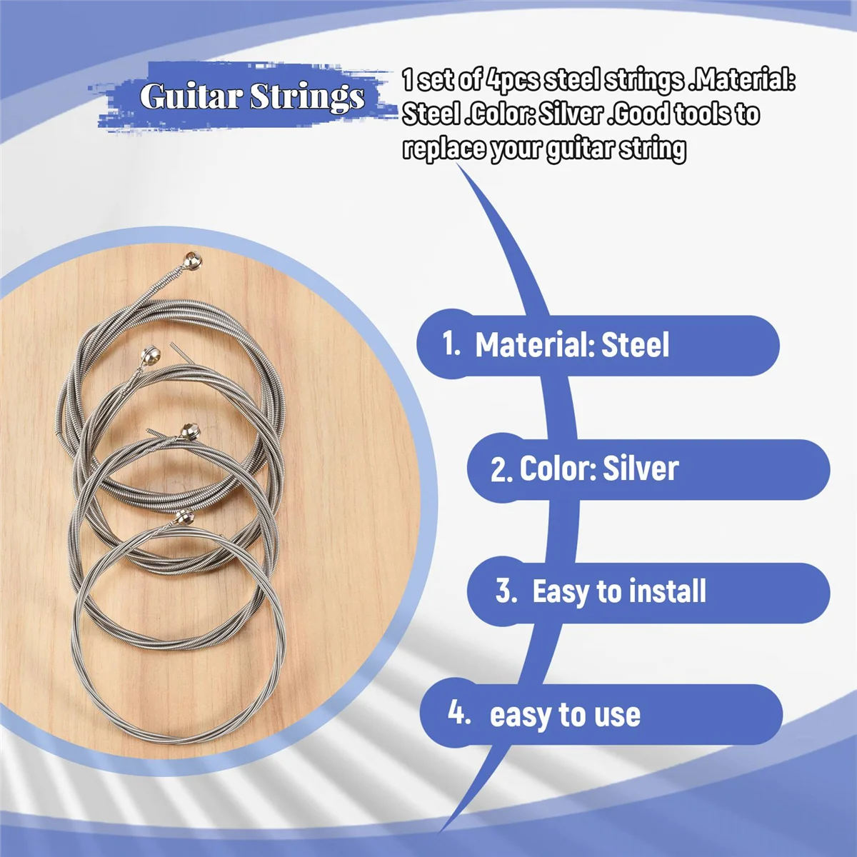 High-end Set of 4 Steel Strings for 4 String Bass Guitar