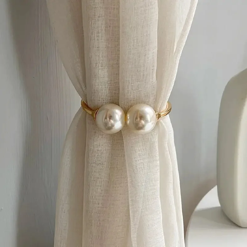 2 boucles de rideau en métal avec perles artificielles - Sangles de rideau décoratives pour la maison, accessoires de décoration de fenêtre