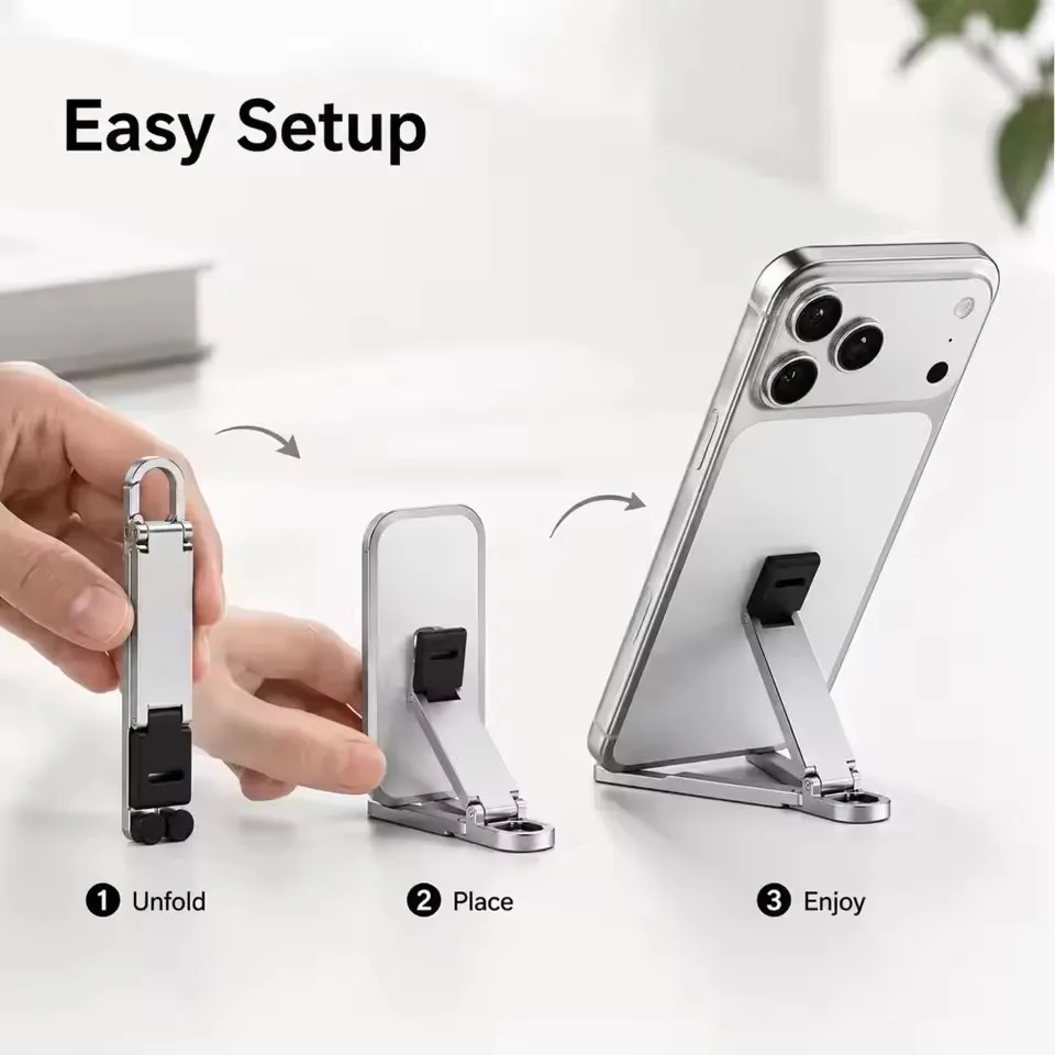 Foldable Keychain Phone Stand Multi-Angle Adjustable Lightweight For iPhone Samsung Universal Holder Triangle Bracket for Travel view 4