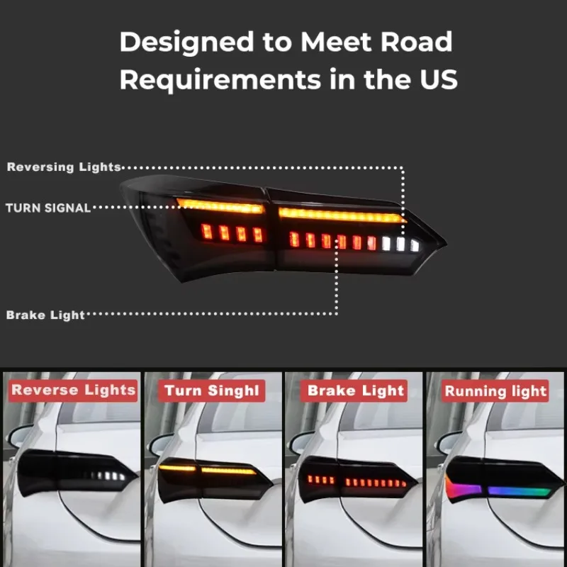 DK الحركة LED أضواء خلفية لتويوتا كورولا 2014-2019 11th الجنرال سيدان E210 مجموعة مصابيح خلفية للسيارة