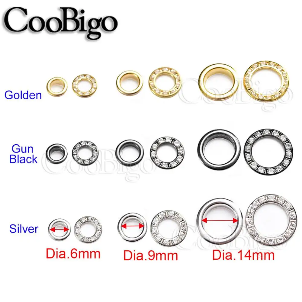 Metal Eyelets Rhinestone Diamonds Grommets for Leathercraft Clothes Shoes Cap Tag Belt Bag DIY Accessories Dia.6~14mm 100set