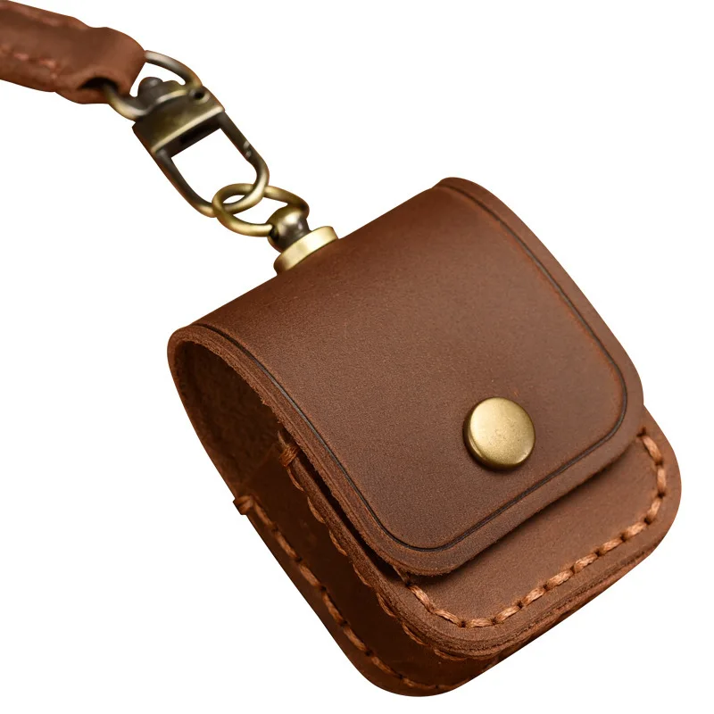 حافظة جلدية عصرية من الجلد الطبيعي من Crazy Horse لهاتف airpods Pro مع غطاء سماعة أذن لاسلكي بخطاف لأجهزة Apple airpods 3