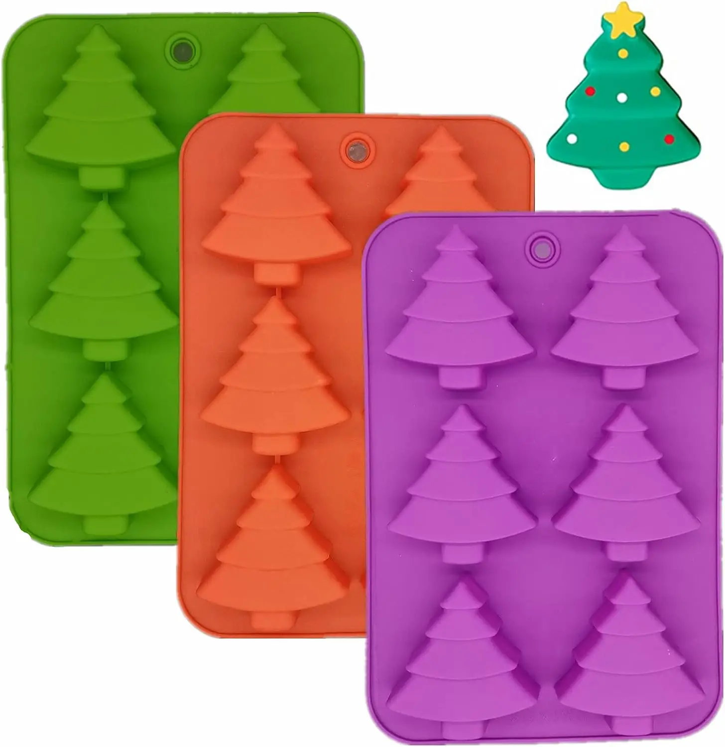 

3 Pack Christmas Tree Silicone Molds 6 Cavity Candy Baking Trays for Holiday Cakes,Candies,Gummy,Chocolates Baking Accessories