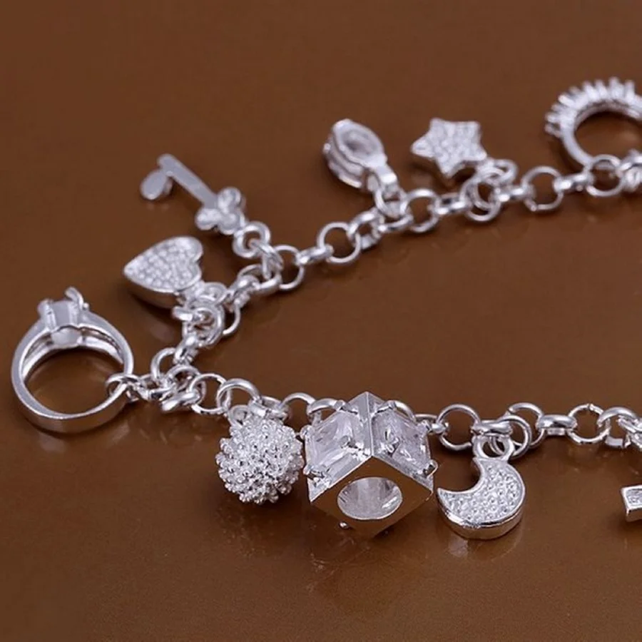 

hot sale valentine gift charm 925 Sterling Silver Jewelry women fashion Bracelets cute lady wedding charms free shipping