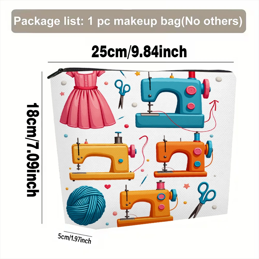 Sewing Machine Dress Scissors Yarn Stars Makeup Bags for Girls Cosmetic Pouch Toiletry Bag Pencil Case Travel Storage