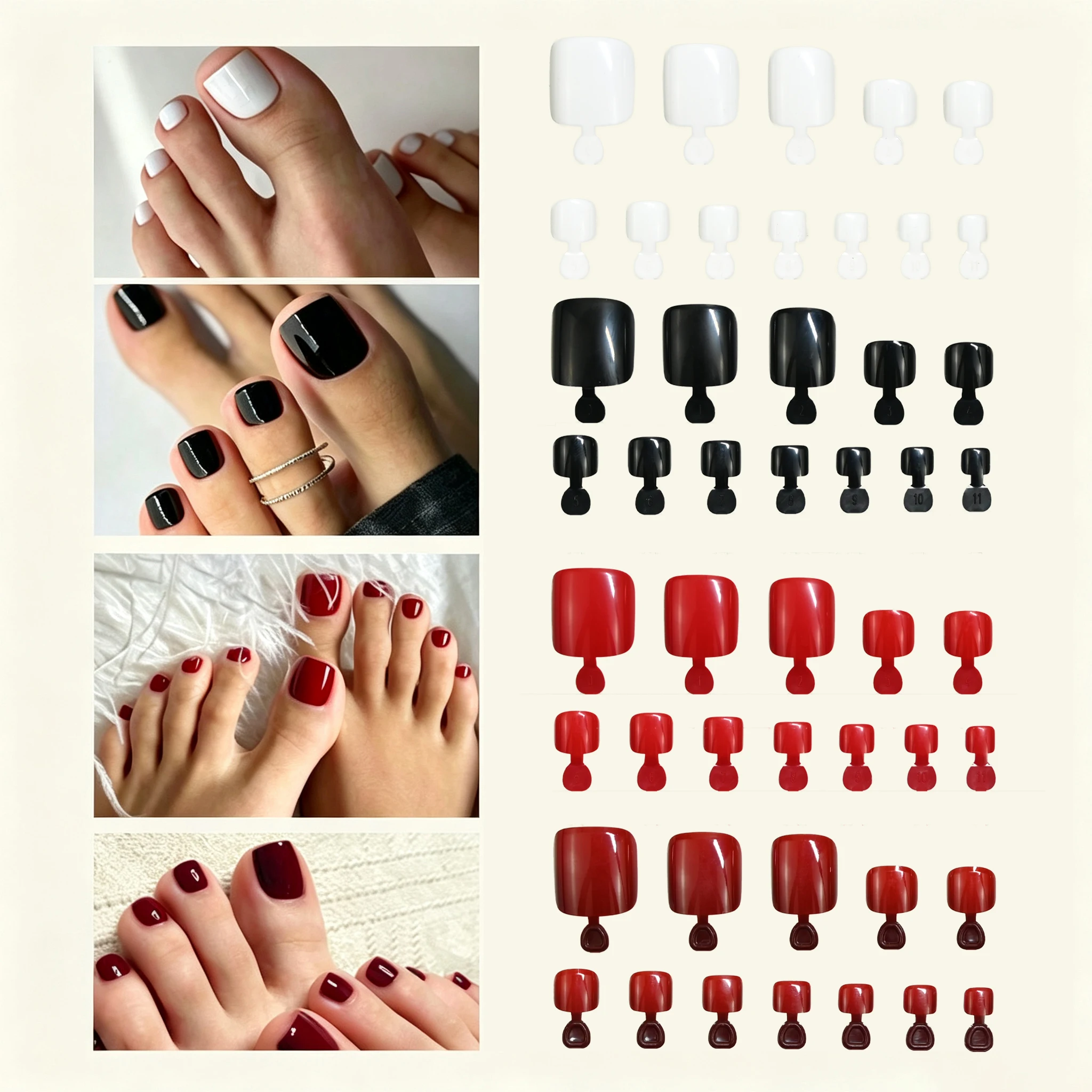 96 Pieces 12 Sizes Press on Toenails Glossy Multi-color Short Square Fake Toenails Full-Cover False Toenails for Women