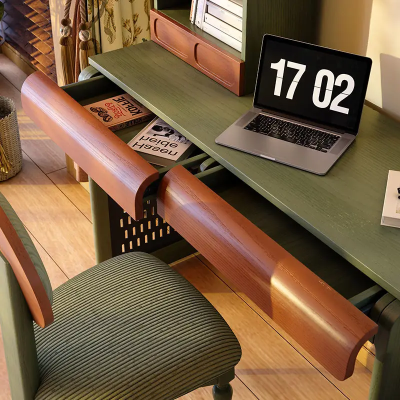 French antique solid wood computer bookshelf integrated hole board with drawer