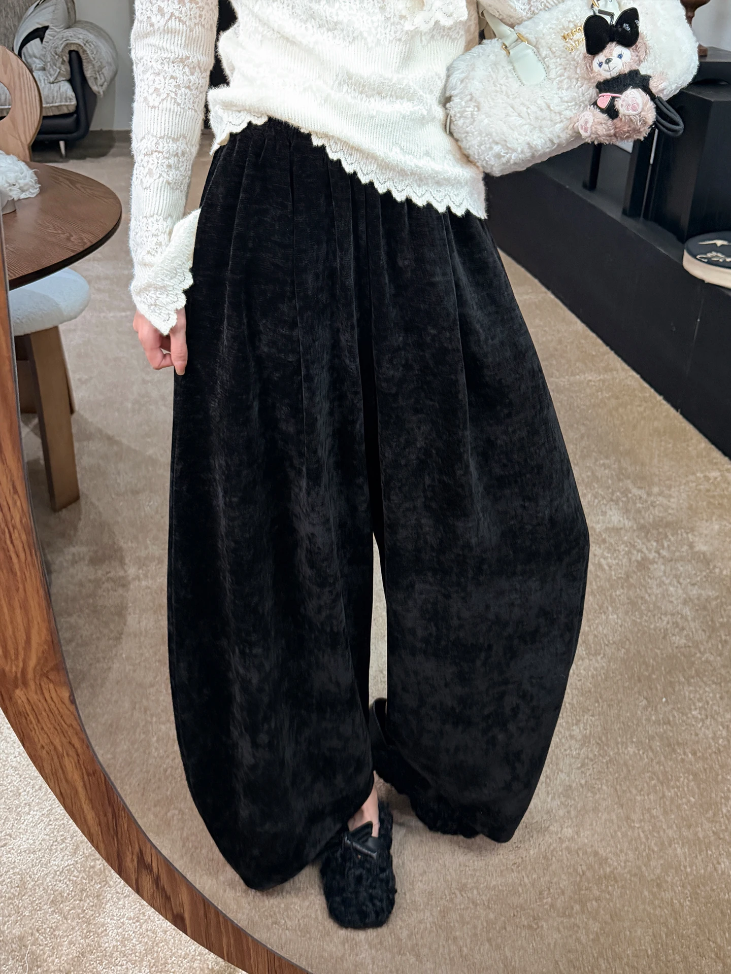 

Женские повседневные брюки Zhang ei Long Termism из вельвета с широкими штанинами, корейский стиль, однотонные, с высокой талией, из эластичной ткани, для офиса и повседневной носки