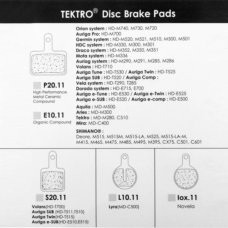 TEKTRO P20.11 E10.1 pastiglie freno a disco per bicicletta resina metallica MTB/pastiglie freno per bici da strada per M275 M285 M520 M300 M280 C510