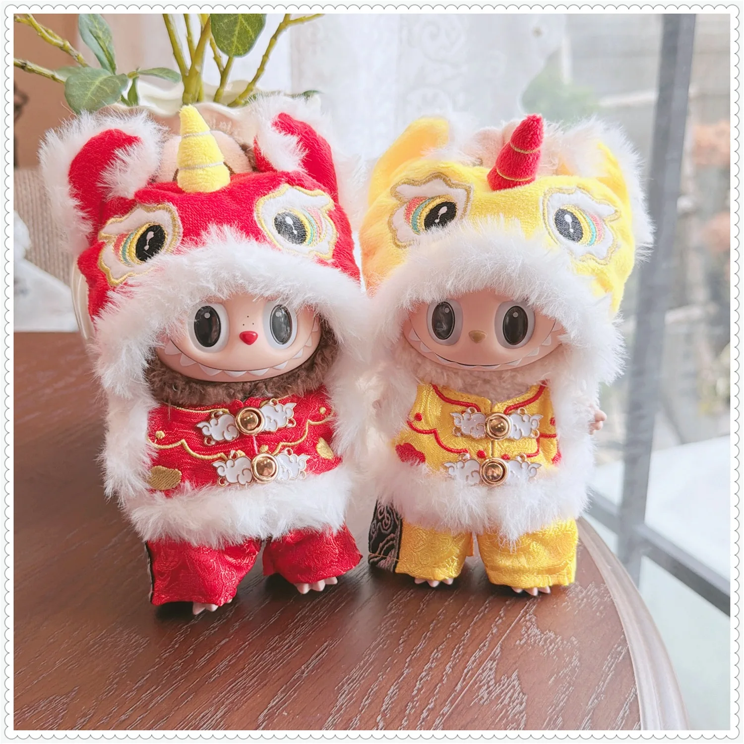 

10-17cm Kawaii Labubu Clothes Cute Cartoon Lion Dance Red Yellow Set Idol Doll Clothes Accessories Toys for Girls Gifts