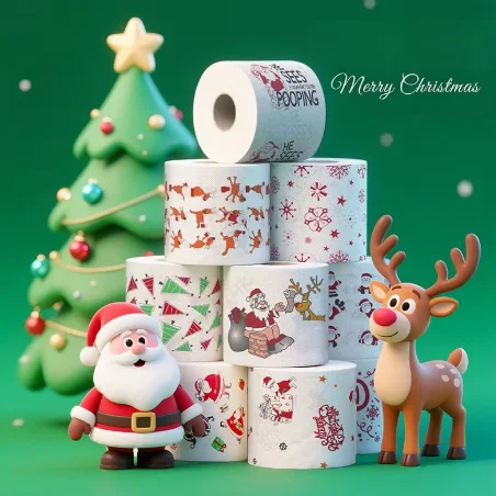 Christmas Cartoon Toilet Paper - Toilet Paper with Snowman and Christmas Tree Patterns, Suitable for Home and Party Decorations.