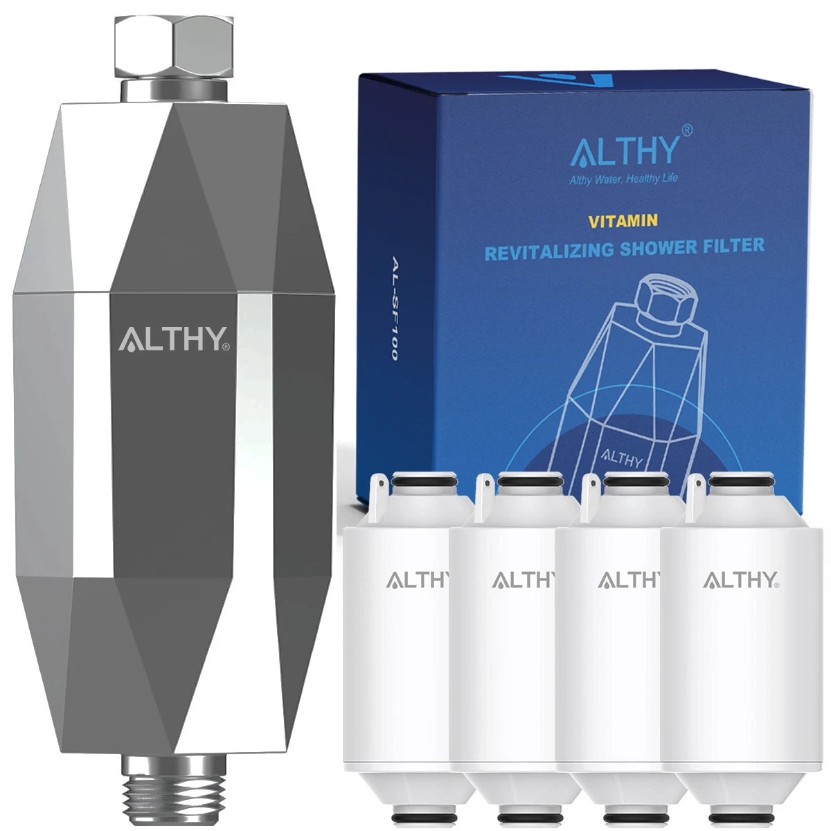 ALTHY Vitamin C Revitalizing Shower Water Filter,Reduces Chlorine,Softened water，Improves Dry Itchy Skin, Hair Dandruff, Eczema