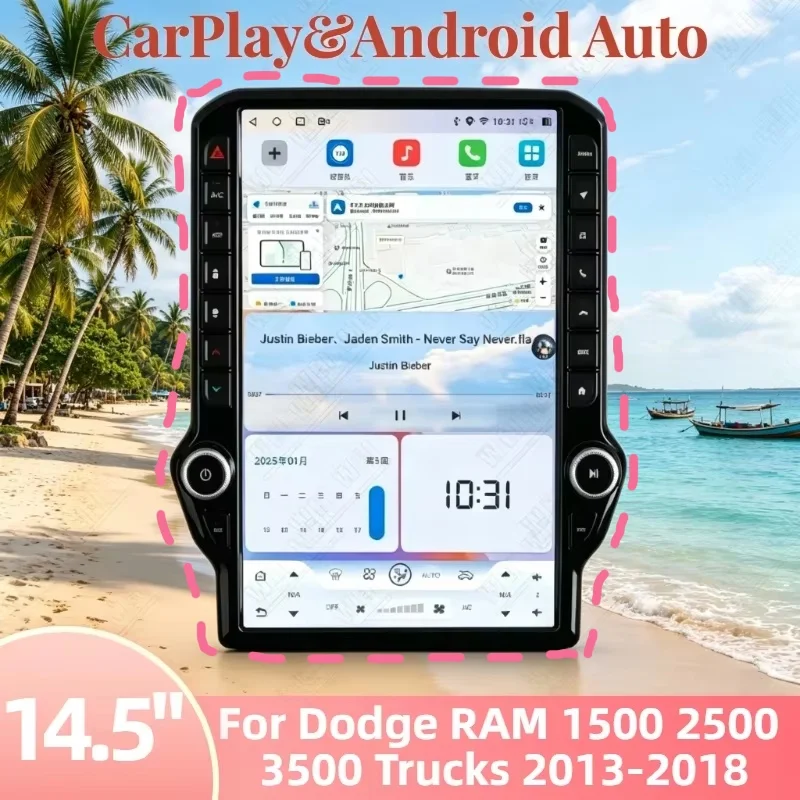 T Android 14 CarPlay 14.5 inch For Dodge RAM 1500 2500 3500 Trucks 2013-2018 Auto Car Radio Screen Multimedia Navi Stereo Player