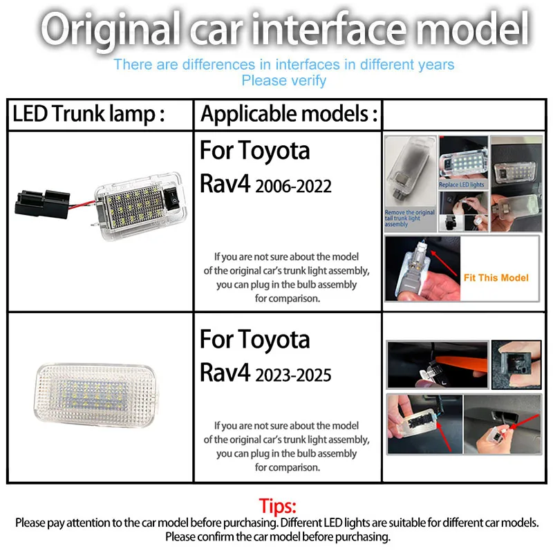 1Pcs Car LED Rear Trunk Lamp Luggage Compartment Light For Toyota RAV4 2006-2022 2023 2024 2025 Automobiles Parts Accessories