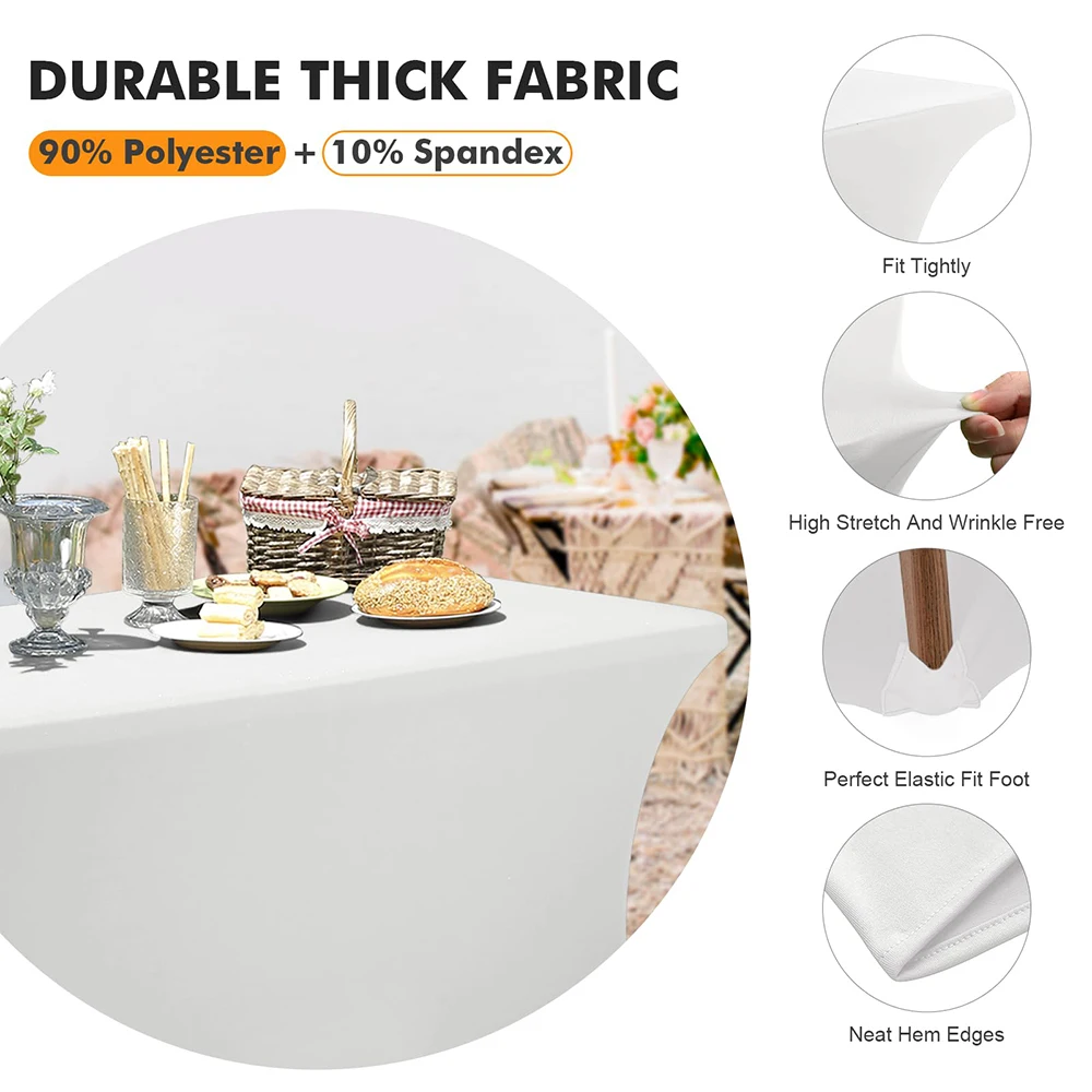 Table Covers, 2 Pack 4FT Black Table Cover Fitted, Spandex Table Cloth for 4 Foot Tables, Rectangle Table (48L x 30W x 30