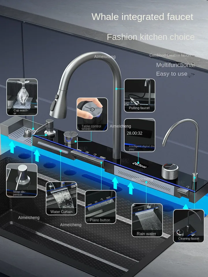 2026 Pia de Cozinha Integrada com Cascata, Tecnologia Honeycomb