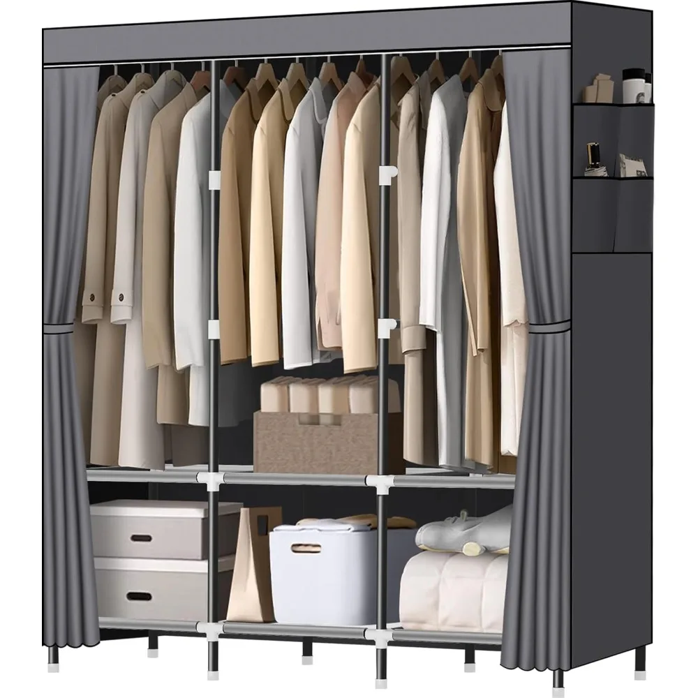 

Wardrobe Closet,Portable Closet for Bedroom Steel Pipe Diameter 19mm Strong and Sturdy Grey Portable Closets for Hanging