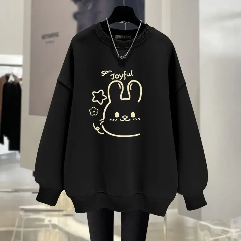

Women Clothing O-neck Pure Cotton Top Pullovers Autumn Winter Vintage Loose Sweatshirts Cartoon Printed Casual Hoodies