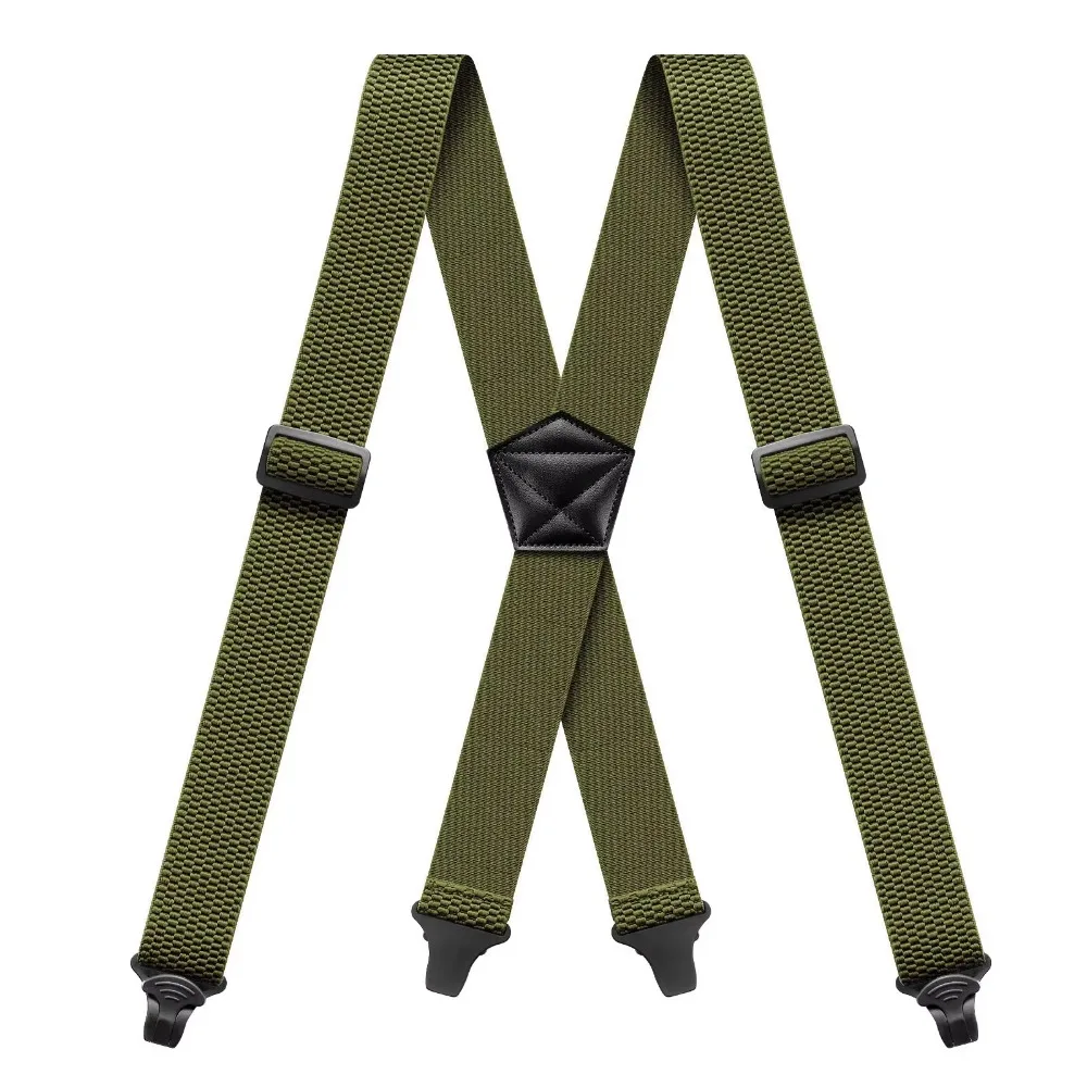 Adjustable Elastic Trouser Pants Braces-Black Heavy Duty Work Suspenders for Men 3.8cm Wide X-Back with 4 Plastic Gripper Clasps