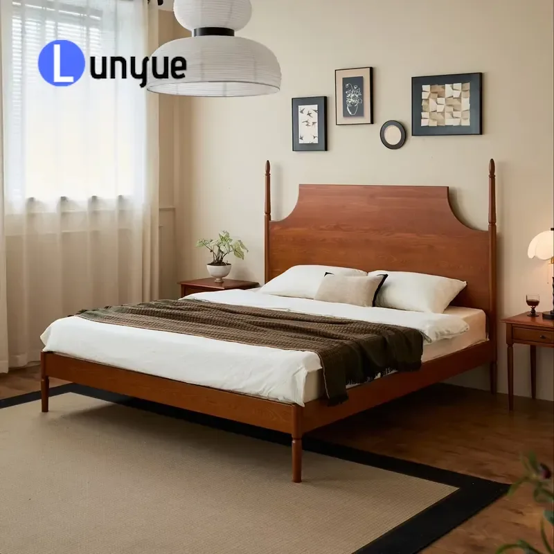 French Retro Solid Wood Bed Antique Style Double Bed Frame American Design Home Bedroom Furniture Manufacturer Wholesale