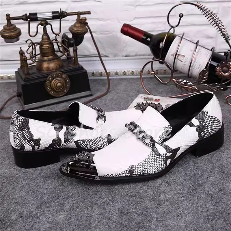 أحذية رجالية عادية جلد طبيعي سلسلة مشبك المتسكعون مختلط اللون جلد الثعبان نمط الذكور في الهواء الطلق القيادة الشقق أحذية من الجلد #3