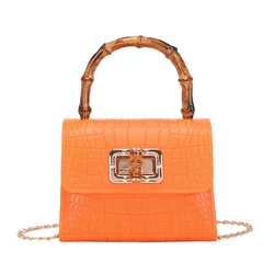 Women Mini Bag New Bamboo Jelly Handbag Crocodile Pattern Small Square Shoulder Crossbody Bag