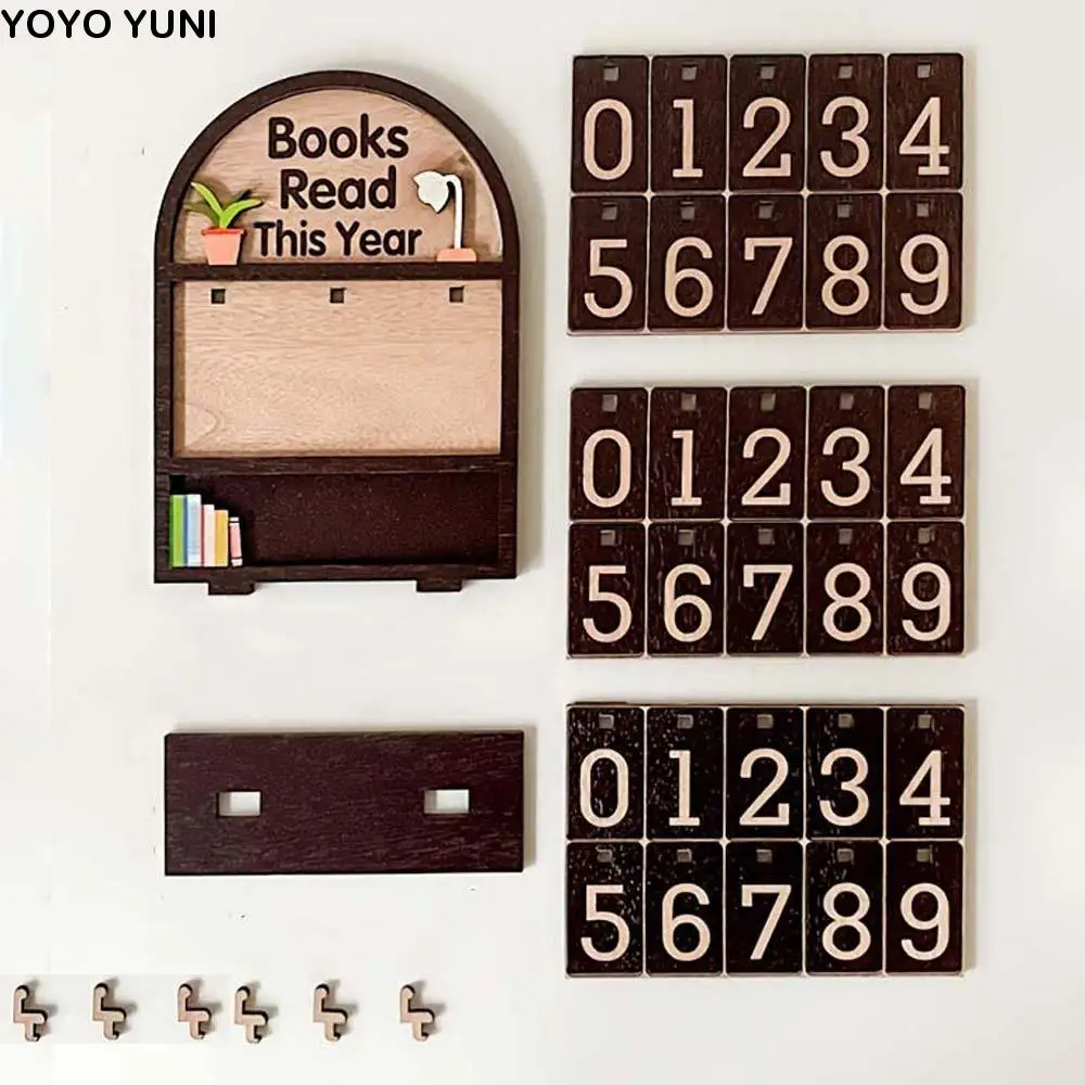 

3D Book Read Counter Wear Resist Natural Color / Brown Reading Tracker Wooden Record Memo Board This Year Book Tracker