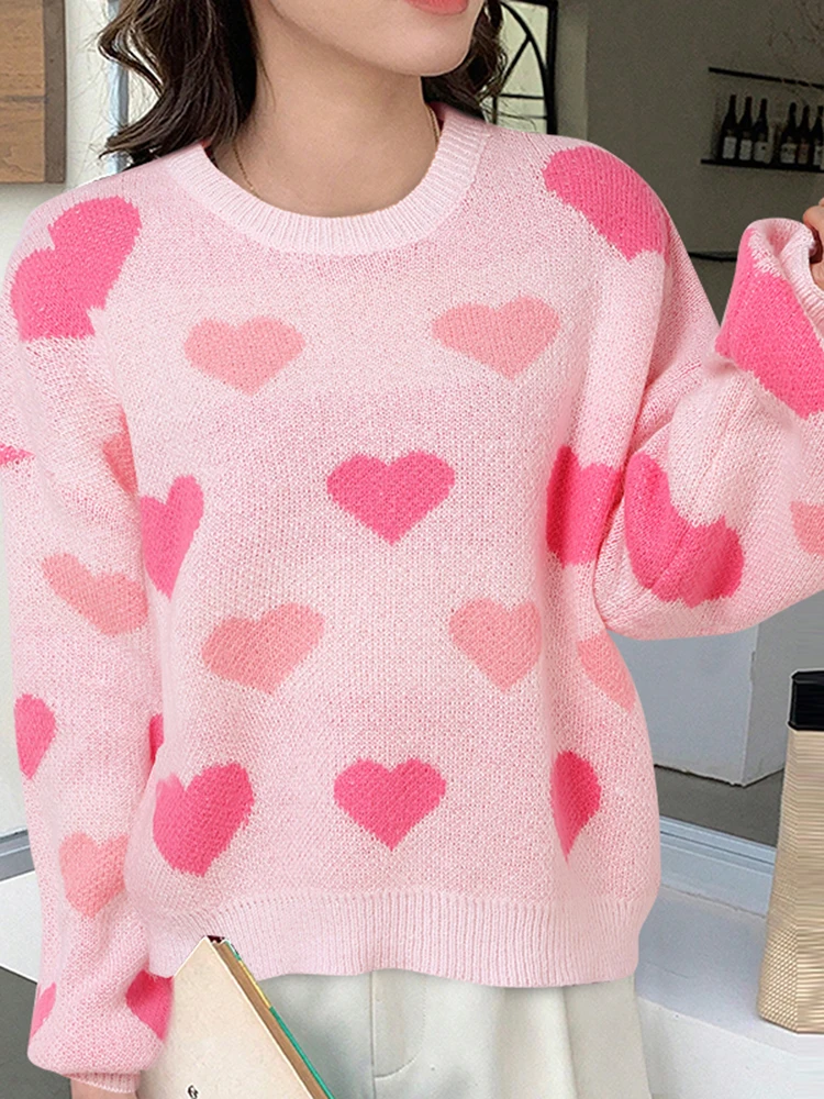 

ZANZEA 2025 Autumn Women Sweater Fashion Heart Print Long Sleeve Winter Pullovers Tops Office Elegant Casual Streetwear Jumpers