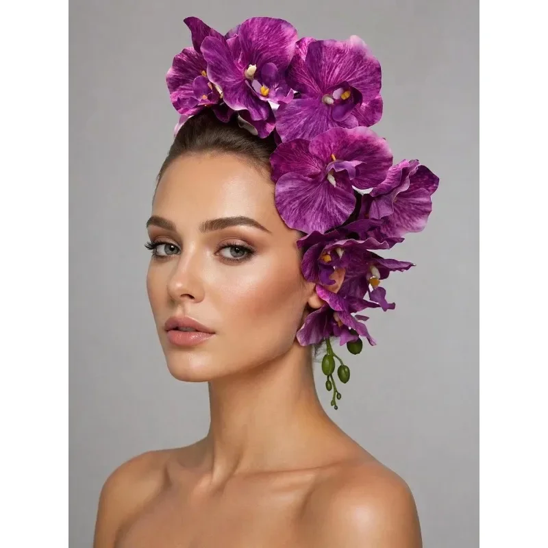 Orchid Fascinator Headpiece, Floral Headband for Race Day Wedding Party, Elegant Women Hair Accessory, Formal Event Headwear