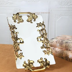 European Ceramic Storage Tray Lace Cutout Decor Western Restaurant Table Fruit Dish Gold Stroke Living Room Jewelry Organizer