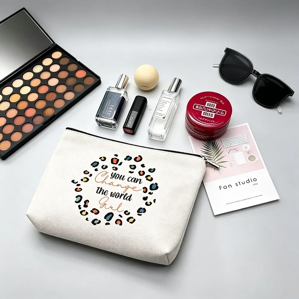 Digital Letter Print Zipper Makeup Bag Lightweight Portable Storage Organizer for Travel