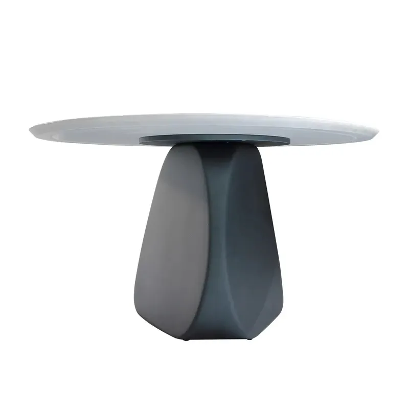 Round Luxury Marble Dining Table with Rotating Lazy Susan Turntable Modern Sculptural Base for Home Kitchen Restaurant