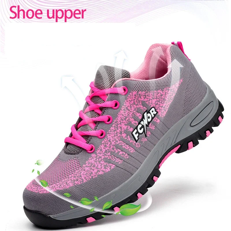 Safety Shoes for Women Steel Toe Sneakers Puncture Lightweight Boots Female Pink Small Size Safety Shoes Women Sneakers