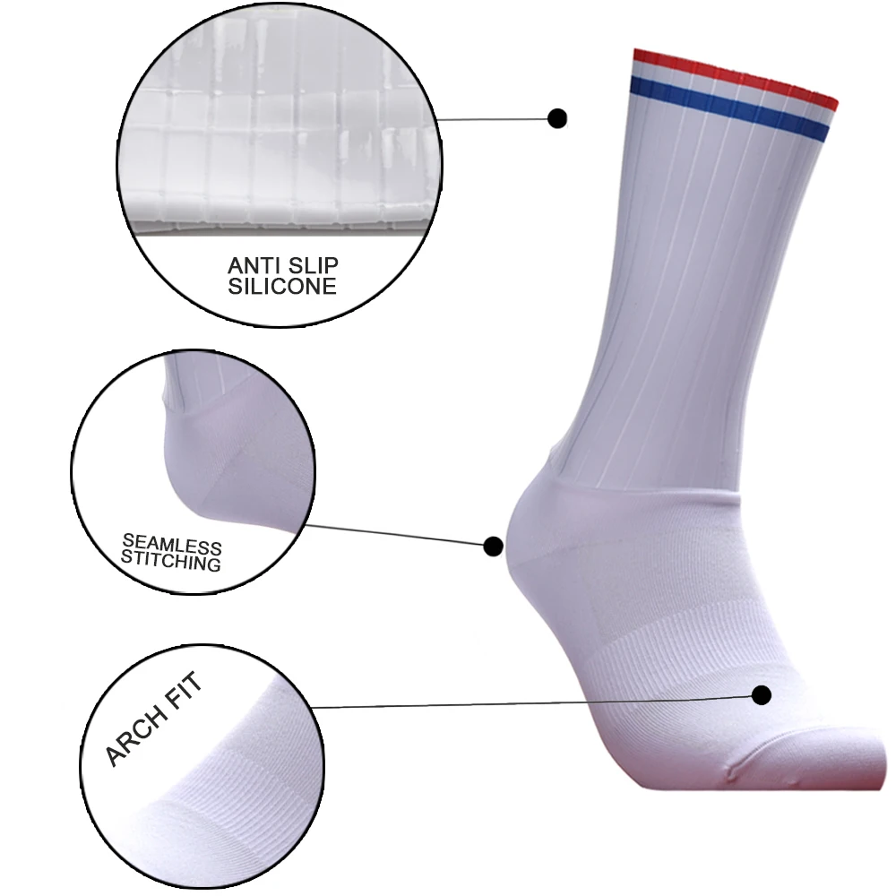 Pro Team Aero Striped Cycling Socks Non-Slip Seamless Silicone Running Sports Road Bike Socks