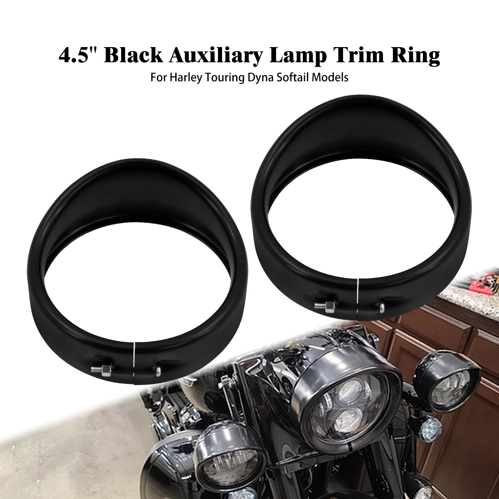 

Motorcycle 4.5" Fog Light Trim Ring LED Auxiliary lamp Cover 4 1/2" Visor Style Black/ Chrome For Harley Touring Dyna Softail FL