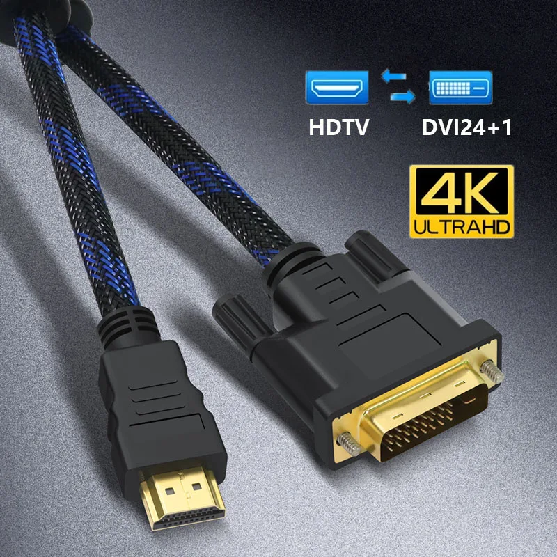 HDMI-Compatible to DVI 24+1 Adapter Cable 4K Bi-direction HDTV Male DVI24+1 Male Converter for HDTV DVD Projector PS5 4 3 TVBOX