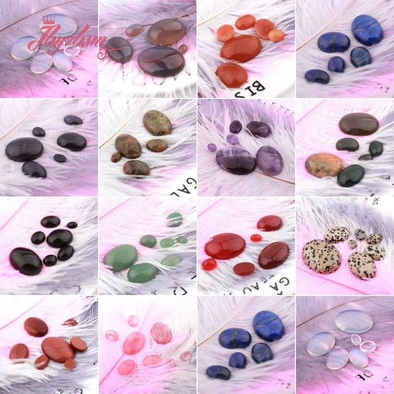 Oval Beads CAB Cabochon Flatback Dome Undrilled Natural Stone Beads for DIY Accessories Earrings Rings Jewelry Making 5 pcs